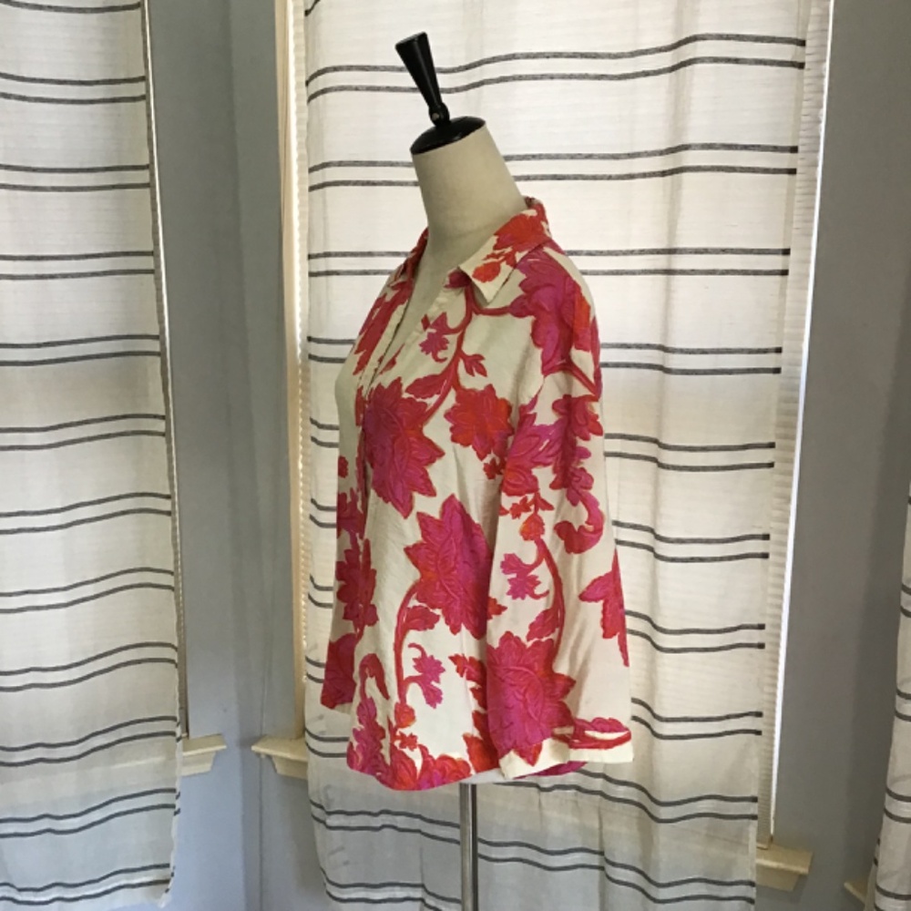 MNG Women Size SM Flowy Pink Floral 3/4 Sleeve Blouse Comfy Elegant Feminine - Picture 7 of 12